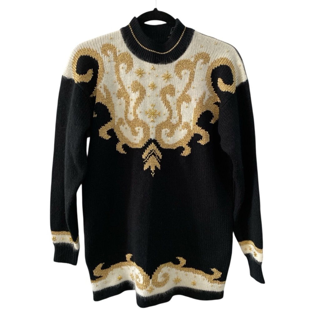 Retro Black and Gold Patterned Sweater